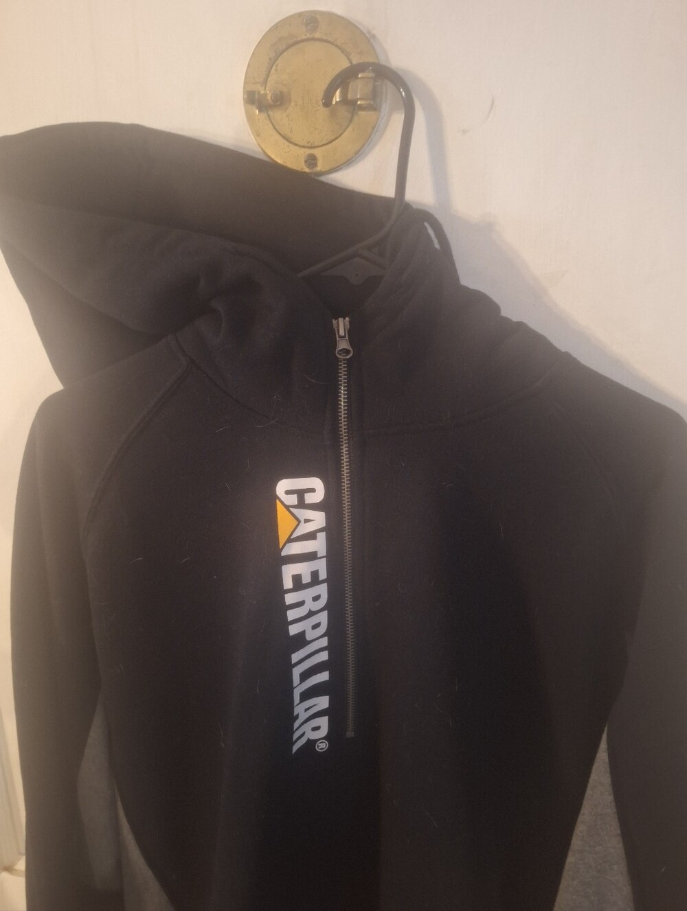 Caterpillar Black Zip-Up Hooded Sweater with White & Yellow Logo